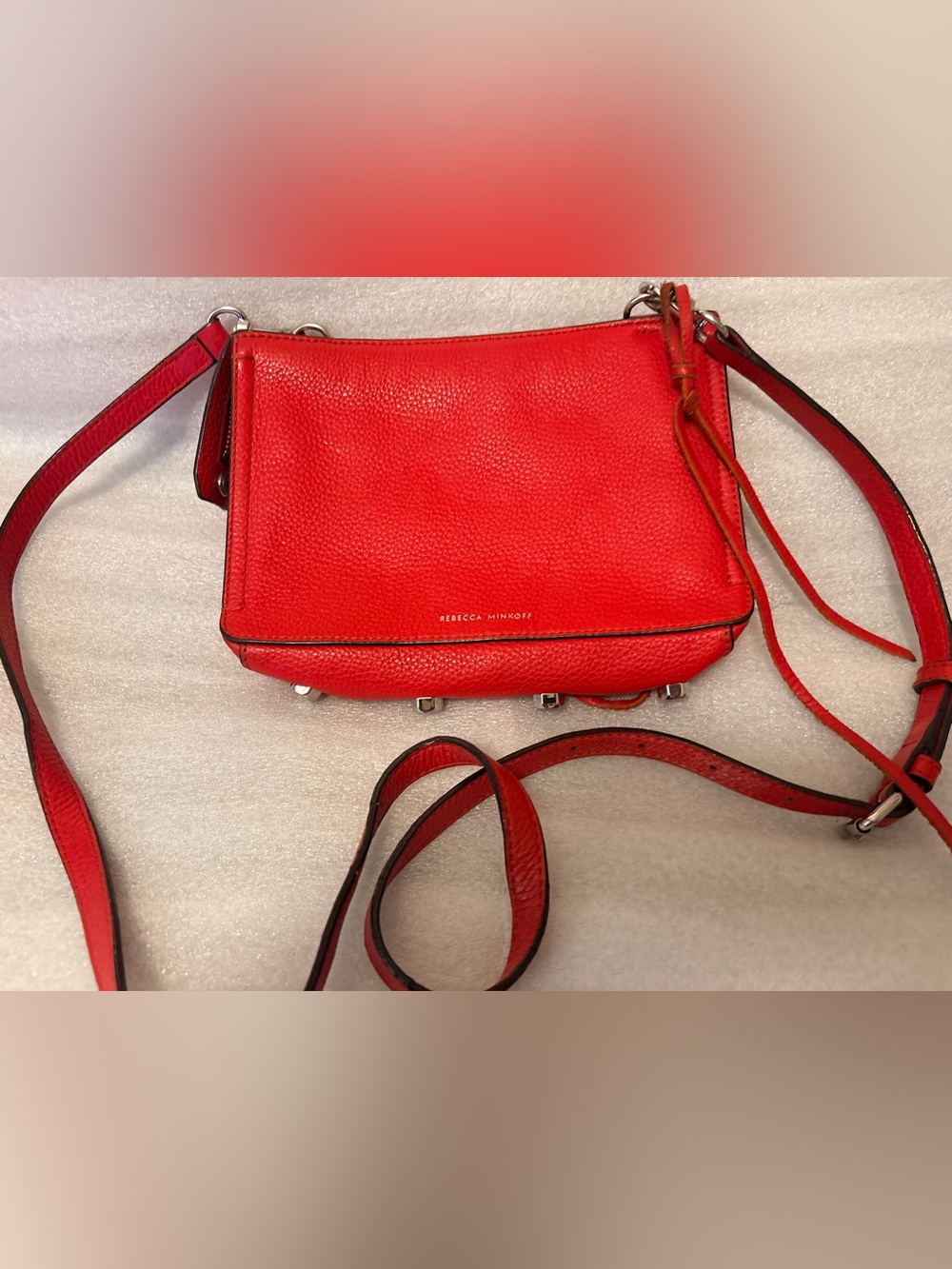 Rebecca Minkoff Mini 5 Zip Whiskey Red Pebbled Leather Moto Crossbody